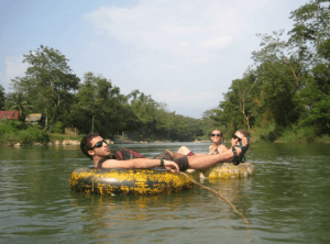 Famous river tubing in Vang Vieng.