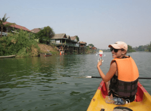 Kayaking on the Mekong River in Si Phan Don.